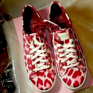 Kate Spade Pink Leopard Satin Ked Sneakers.